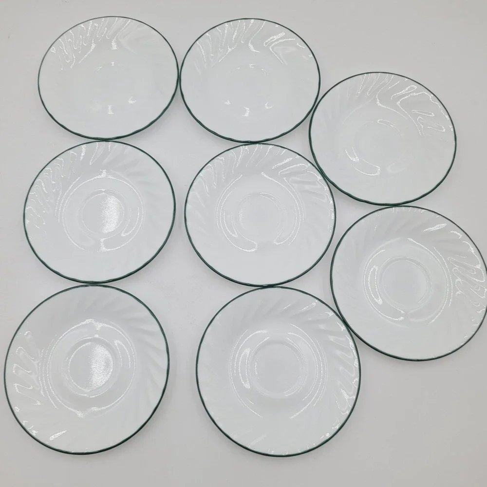 Corelle Classic Cafe Emerald Green Saucers Set of 8 Vitrelle White‎ Swirl 6.25